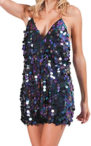 Women's Sexy Sequined Dresses Cocktail Party Club Evening Back Deep V Dress