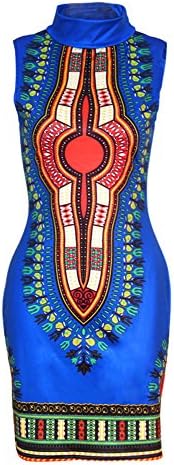 Women's Dashiki Traditional African Print Dresses High Collar Sleeveless Dress