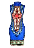 SheKiss Women Traditional African Print Dashiki Bodycon Sleeveless High Collar Dress