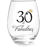 Jogskeor 30th Birthday Gift for Women, 30 & Fabulous Stemless Wine Glass, 30 Years Old Wine Glass Birthday Gift for Mom, Women, Wife, Sister, Aunt, Friends, Coworker