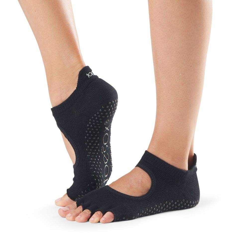 Toesox Unisex's Half Toe Bellarina Yoga & Pilates Grip Sock, Black, M
