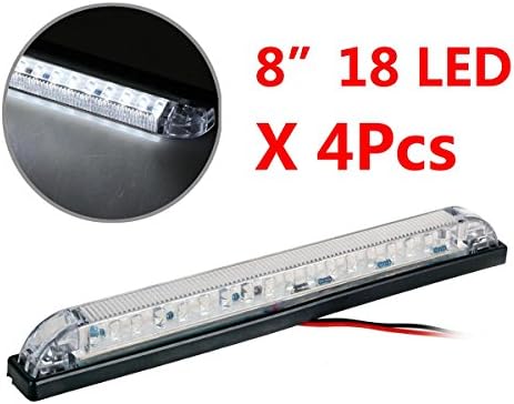 Partszone 4pcs 4x 8" White Waterproof 18 Diodes Led Utility Strip Light 12V Assembly Universal Utility Strip Light 18LED RV Boat Marker Light