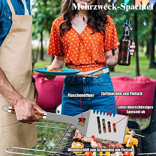 BBQ Grillbesteck Set 30 Grillzubehör aus Hochwertiger Edelstahl Grillzange Grillspachtel Korkenzieher Grillset mit Grillkoffer und Grillmatte für Männer Geschenk für Garten Camping Braun