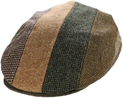 Flat Cap Striped Patchwork Brown &amp; Tan Tweed Hanna Hats Ireland Large