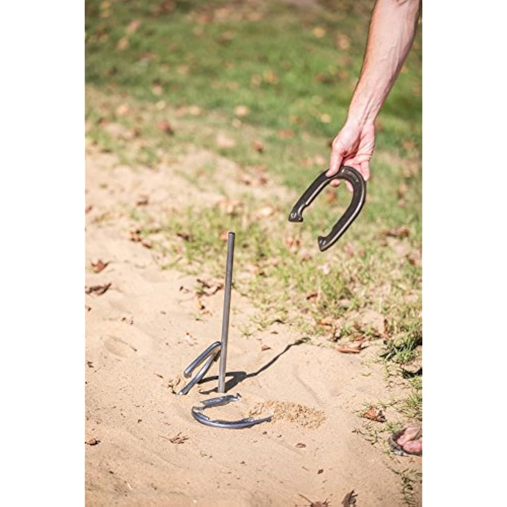 Triumph HammerFinished Four Steel Outdoor Backyard Horseshoe Set Two