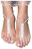 Bienvenu 2 Piece White Ankle Bracelet Crochet Anklets Barefoot Sandals Foot Jewelry