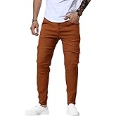 Woenzaia Men's Slim Fit Dress Pants Casual Stretchy Twill Chinos Tapered Skinny Slacks