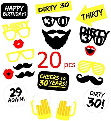 Photo Booth Props,Dmeixs 20pcs DIY 30th Birthday Party Photo Booth Props Kit Also Suitable for Party Fun Wedding Favor Christmas Birthday Favor