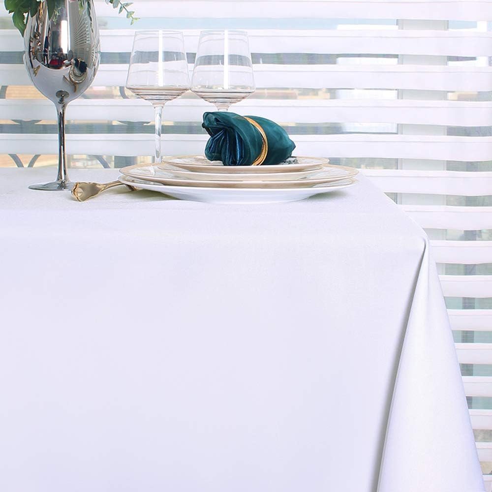 RYB HOME Scratch Resistant Waterproof Rectangle Tablecloth for 8 ft Seat Table for Catering Banquet Parties Garden Washable Heat Resistant Table Linen, 60 x 102, White: Kitchen & Dining