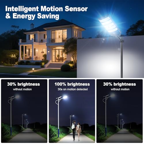 6000W Solar Street Light Outdoor, 8500K Super Bright Commercial Parking Lot Dusk to Dawn Waterproof Lights, LED Solar Security Motion Sensor Lamps for Court, Garage, Yard, Road