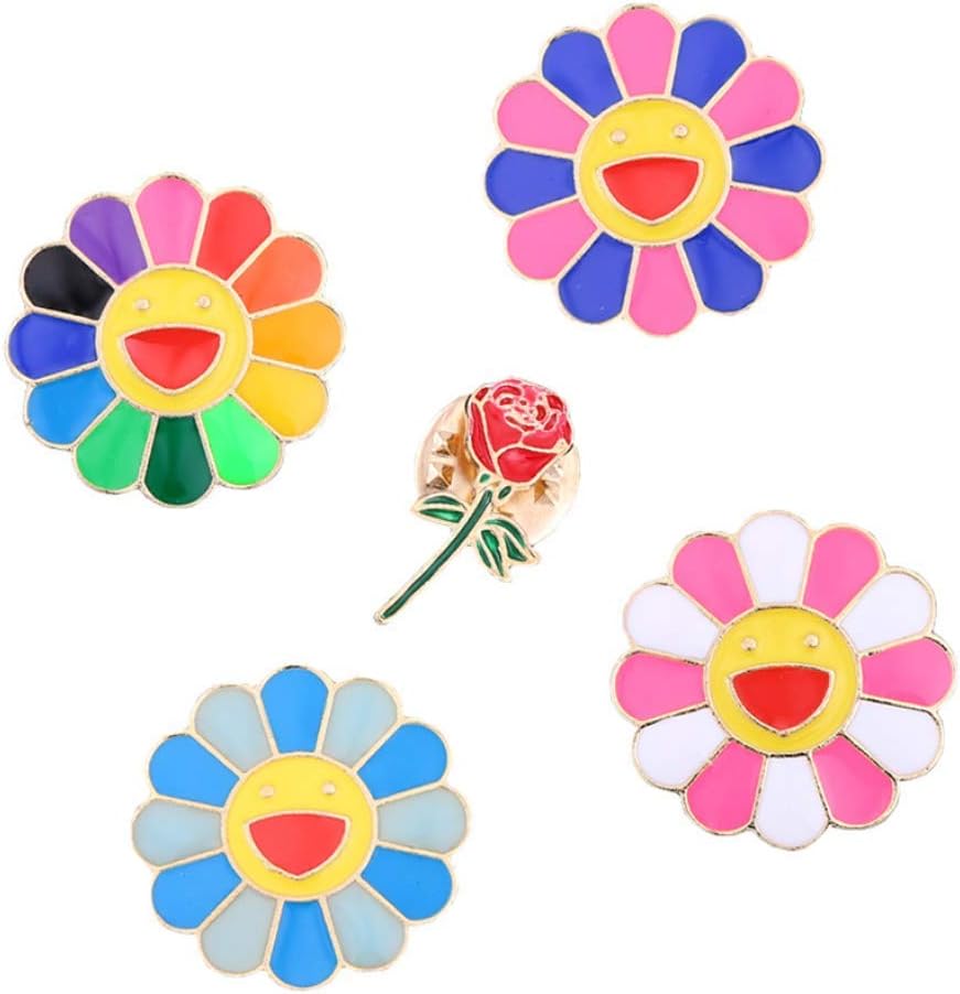 Belons 5 Pcs Colorful Smile Sunflower Rose Brooch Enamel Brooch Collar Broach Lapel Pin Badge Clothes Accessories Bag Decor Jewelry Gift