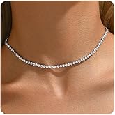 JotCa 18K Gold Plated 3mm Tennis Necklaces for Women Dainty Simulated Diamond Tennis Choker Chain Layered CZ Flower Pendant Necklace Bridal Jewelry Gift