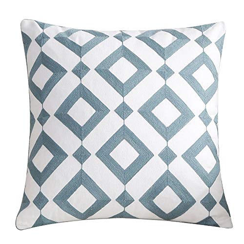 Homyall Square Pure Cotton Embroidered Cushion Cover 18x18 Inch Decorative Throw Pillow Cover Purified Cotton Embroidery Dimetric Cushion Cover for Couch Sofa Bed, 1 Piece (Blue-Square)