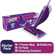Swiffer Wetjet Hardwood & Floor Spray Mop Cleaner Starter Kit, Includes: 1 Power Mop, 10 Pads, Cleaning Solution, Batteries