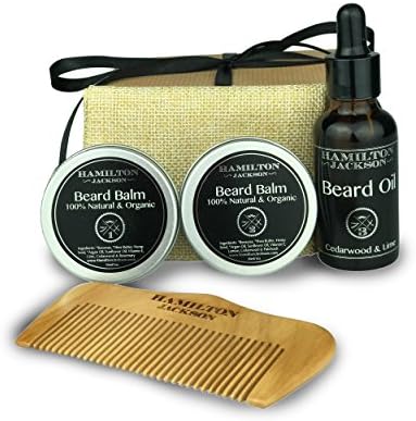 Men's Gift Box Set 2 Beard Balm 1 Beard Oil Kit &amp; Natural Wooden Comb Organic. Moustache By Hamilton Jackson. Best Beard Softening Conditioner for Men Christmas Birthday Anniversary Father Day