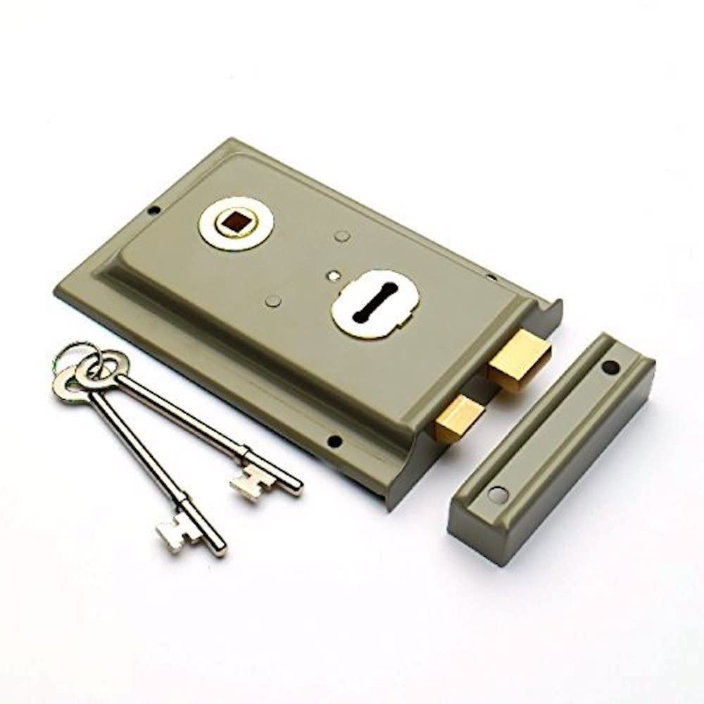 Merriway BH03792 150 x 100mm (6 inch x 4 inch) Rim Sashlock and Two Keys - Grey