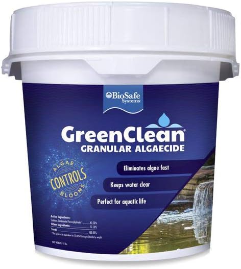 GreenClean Granular Algaecide - 8 lbs - String Algae Control for Koi Pond, Fountain, Waterfall, Water Features on Contact. EPA Registered : Pond Water Treatments : Garden & Outdoor