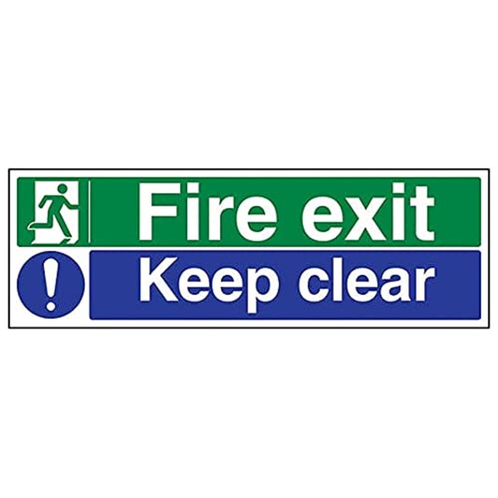 V Safety Fire Exit - Fire Exit/Keep Clear - 600 x 200 mm Safety Sign