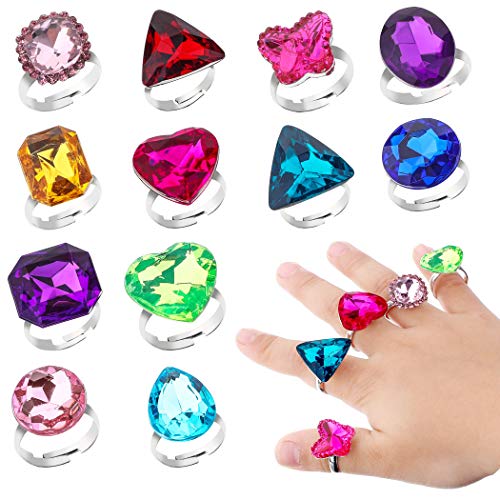 RICHNESS Adjustable Little Girl Jewel Rings Kids Gift Play Rings Multi