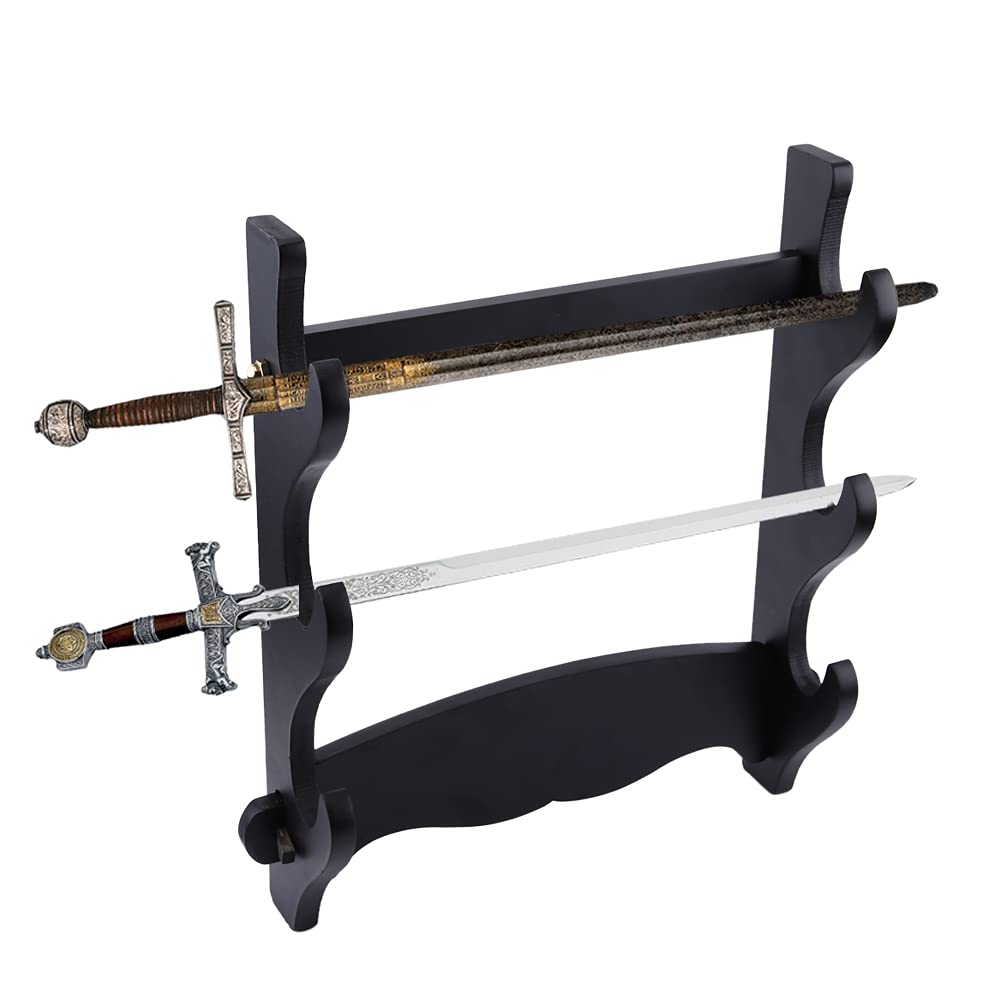Three Tier Samurai Sword Wall Mounted Sword Holder Display Stand Display Stand Wood Holder for Samurai Katana, Wakizashi