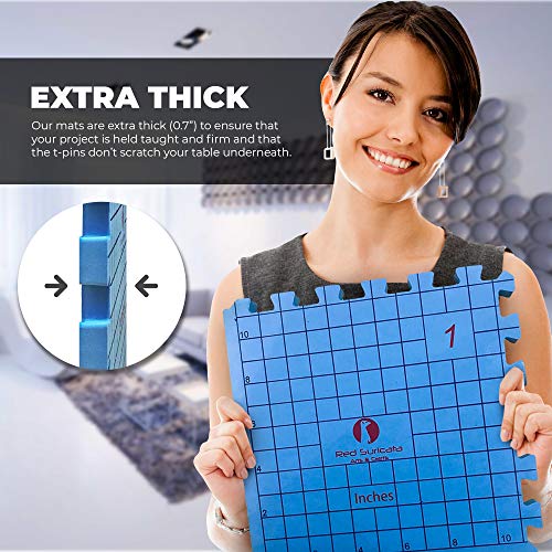 Red Suricata Knit Blocking Bundle - Extra Thick Blocking Mats for Knitting Set & Knit Blocking Comb Set (25 Combs and 100 T-pins) all in one Combined Storage Bag - For Knitting & Crochet (Inches Grid)