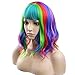 BERON 14” Short Curly Women Girl’s Charming Synthetic Wig with Air Bangs Wig Cap Included (Rainbow)thumb 2