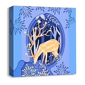 Canvas Wall Art Snow Deer Merry...