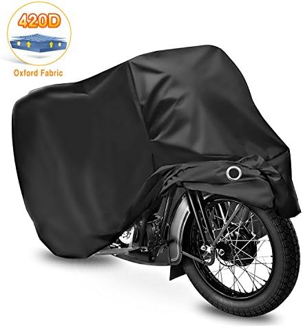 WDLHQC Motorcycle Cover,420D Oxford Fabric All Season Waterproof Outdoor Protection,Precision Fit for 108 inch Motors,Choppers and Cruisers - Protect Against Dust,Debris,Rain and Weather(Black)