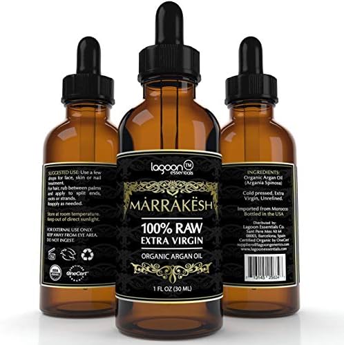 Certified ORGANIC Argan Oil For Face, Hair, Skin, Beard, Cuticles & Nails - USDA Organic - 100% Raw Extra Virgin Argan Oil of Morocco - Cold pressed & Unrefined - Bottle With Dropper (1 FL OZ)