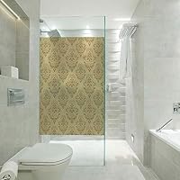 RWNFA Anti-UV Window Sticker Glass Sticker,Regular Damask Patterns Ornate Antique Lace Floral Patterns Oriental Style Design Art,Customizable Size,Suitable for Bathroom,Door,Glass etc,Beige