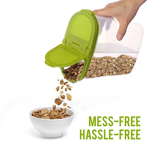 2pcs Airtight Cereal Container Dry Food Dispenser Storage Keeper 12-18 oz Capacity for Snacks Sugar Flour Nut with Hovering Flip Top Lid and Large Mouth for Easy Pouring - Green