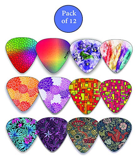 Guitar Picks for Girls (12-Pack) - Colorful Pattern Medium Celluloid Plectrum - Guitar Gifts Stocking Stuffers for Adults Teens Kids Women