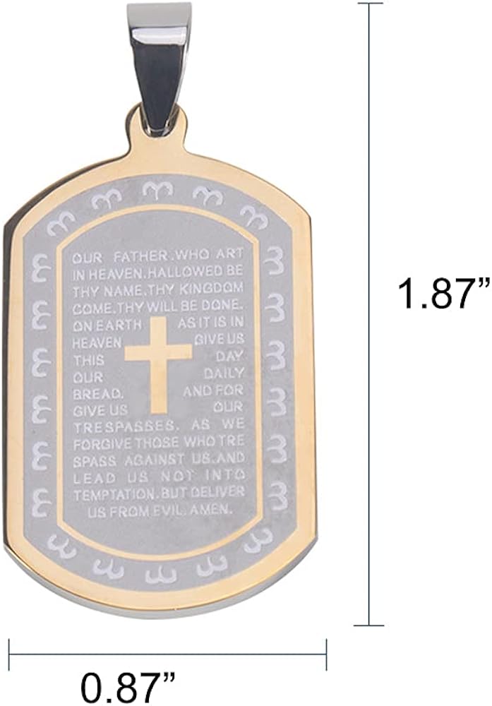 Bible Prayer Dog Tag, gift For Men Boys, 316l Stainless Steel Cross Lord’s Prayer Pendant With Chain, Catholic Jewelry Inspirational Necklace, Religious Bible Scripture Dog Tag | 