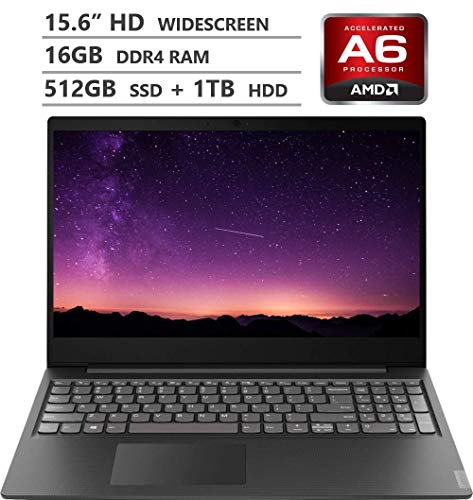 2019 Newest Lenovo Ideapad S145 15.6″ HD TN Widescreen Laptop, AMD A6-9225 Processor up to 3.00GHz, 16GB RAM, 512GB PCIe NVMe M.2 SSD + 1TB HDD, HDMI, Wireless-AC, Bluetooth, Windows 10, Granite Black