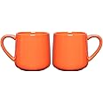 Bosmarlin Glossy Ceramic Coffee Mugs Set of 2, Tea Cup for Office and Home, 18 oz, Suitable for Dishwasher and Microwave(Orange, 2)