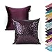 AMAZLINEN(TM Decorative Glitzy Sequin & Comfy Satin Knit Pillow Cover 18 x 18 Pillow Covers,Hidden Zipper Design(Eggplant)