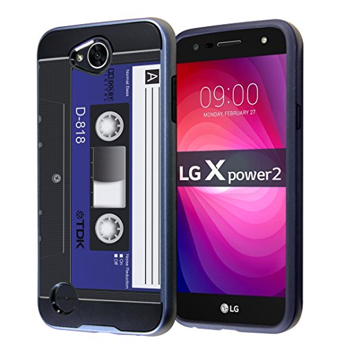 LG X Power 2 Case, LG Fiesta LTE Case, LG X Charge Case, LG K10 Power Case, LG LV7 Case, Capsule-Case Hybrid Fusion Dual Layer Slick Armor Case Black & Blue - (Blue Cassette Tape)