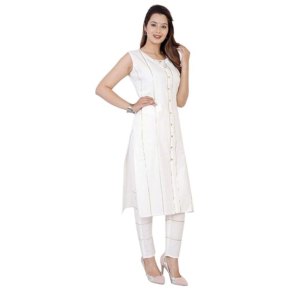 Women's Cotton Straight Kurti and Pant with Golden Gota Patti Work