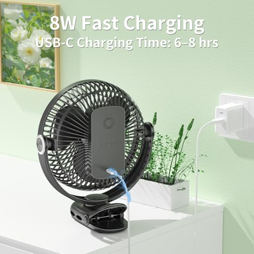 BIVBTP Rechargeable Portable Fan, 10000mAh Battery With Clip, 8 Inch for Stroller, Golf Carts, Strong Airflow USB for Office Desk, Outdoor Travel, Camping, Tent, RV, Treadmill, Pram
