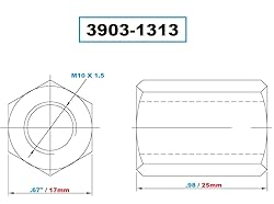 Vertex 3903-1313 M10 X 1.5 25mm Long Coupling Nut