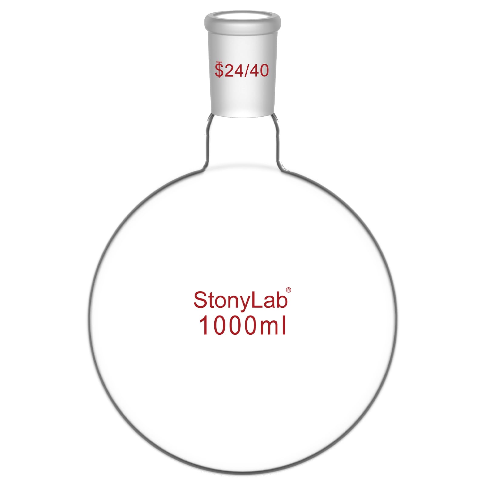 StonyLab Glass 1000ml Short Neck Round Bottom Flask, Borosilicate Glass Single Neck Heavy Wall Flask RBF with 24/40 Standard Taper Outer Joint, 1000ml
