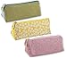 Pencil Bags- Set of 3 Pencil Pouch Organizers for Home and Office, Ideal for Students, Travel Cosmetic Makeup Bag for Women, Flower Designs, 7.25 x 2.75 x 3 Inches