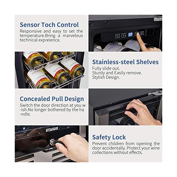 STAIGIS-Wine-Refrigerator-15-Inch-Wine-Cooler-with-Stainless-steel-Frame-Glass-Front-Door-30-Bottles-Wine-And-Drink-Mini-Fridge-for-Built-In-Freestanding-at-Home-Office-Kitchen-And-Bar