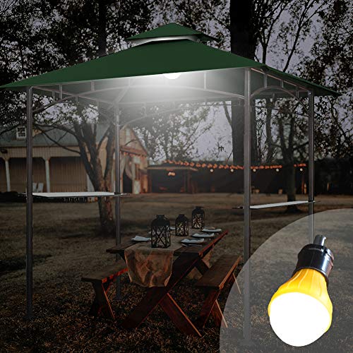 Keymaya 8'x5' Grill Gazebo Shelter for Patio and Outdoor Living BBQ Shelter Tent, Double Tier Soft Top Canopy and Steel Frame with Bar Counters, Bonus LED Light (Forest Green)