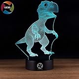 3D Optical Illusion Night Light - 7 LED Color Changing Lamp - Cool Soft Light Safe For Kids - Solution For Nightmares - Tyrannosaurus Rex Dinosaur