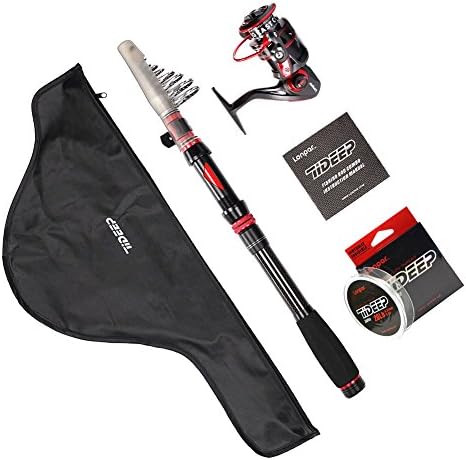 LONPAR Telescopic Fishing Rod and Reel Combos Nylon Line and Carrier Bag Suit for Travel Durable - Lightweight - Portable - Convenient Fresh or Salt Water Spinning Rod Kit