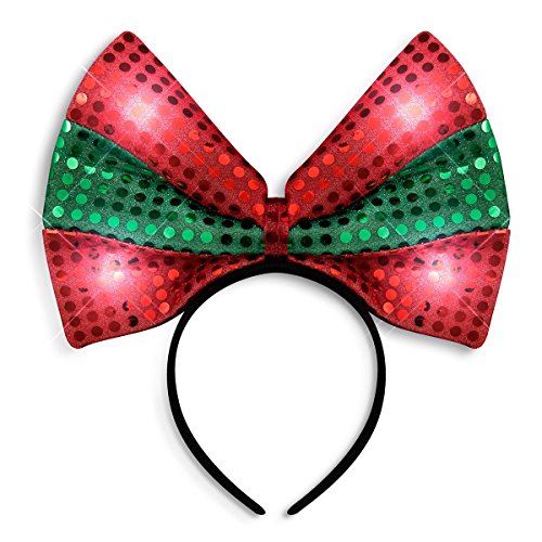 Sequin Light Up Green & Red Christmas Bow Headband
