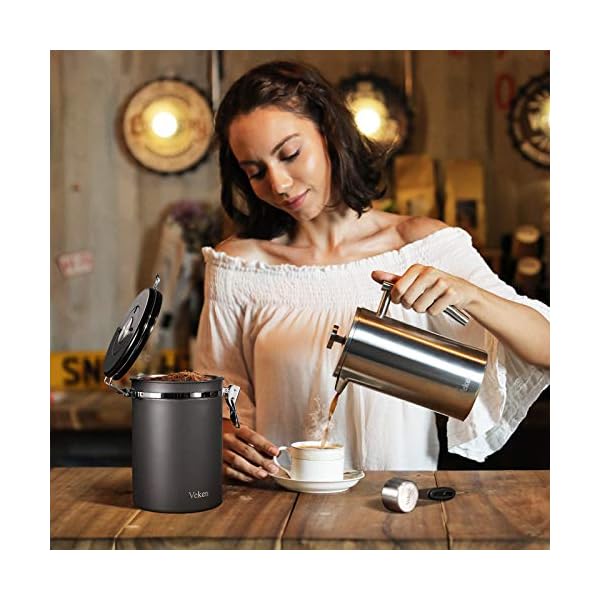 Veken Coffee Canister, Airtight Stainless Steel Kitchen Food Storage Container with Date Tracker