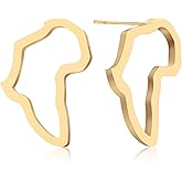 JNONL 14k Gold Hollow Africa Map Stud Earrings Minimalist Ethnic African Map Dangle Drop Earrings for Women Dainty Jewelry Gifts
