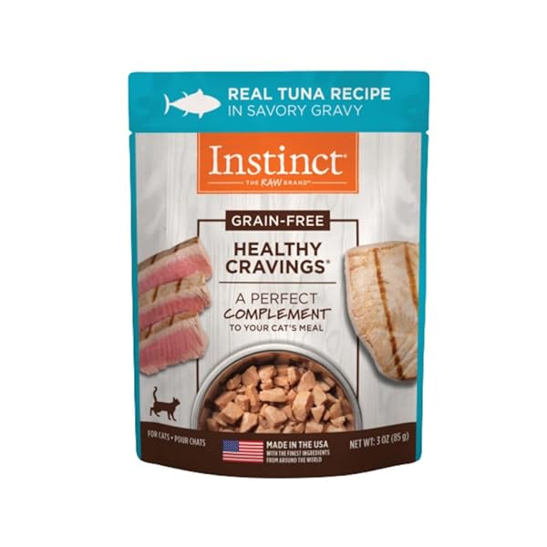 INSTINCT HEALTHY CRAVINGS GRAIN FREE REAL TUNA RECIPE NATURAL WET CAT FOOD TOPPER BY NATURE’S VARIETY, 3 OZ. POUCHES (CASE OF 24)